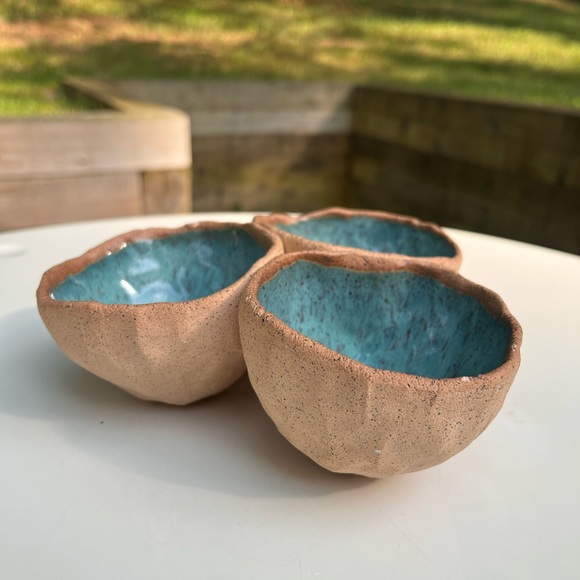 Signed Jennifer Lee Tri-Pod Jade Studio Pottery bowls connected USA made Earthen - Picture 3 of 6